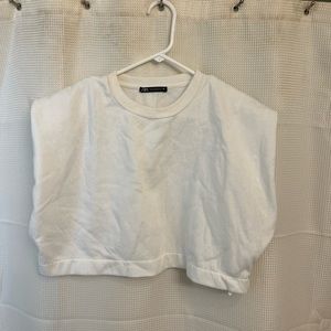 White Zara sleeveless tshirt - cropped - sweatshirt material - medium